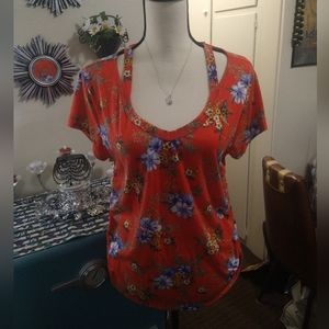 Side Slit Sleeve Hawaiian Floral Shirt